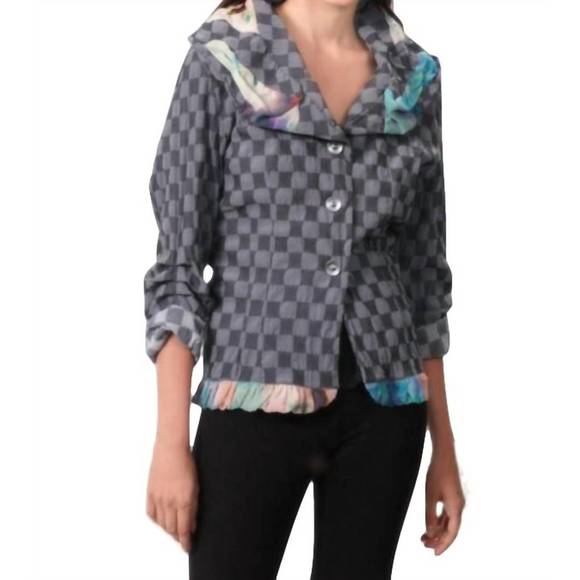 NEW ANGEL checkerboard ruffled cardigan in gray/black - Picture 1 of 1